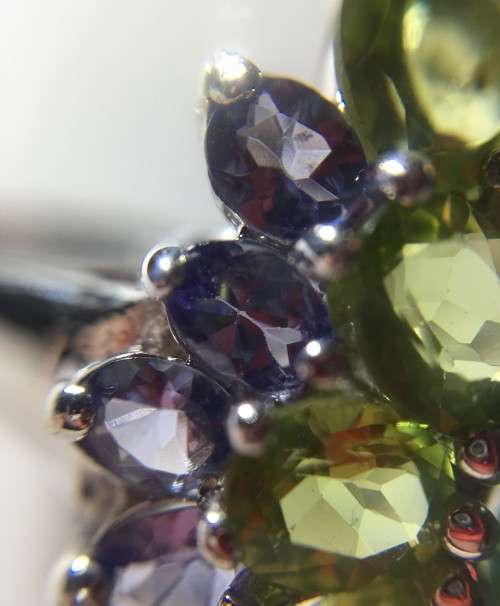 GENUINE PERIDOT EMERALD & TANZANITE 925 SILVER RING SIZE 8