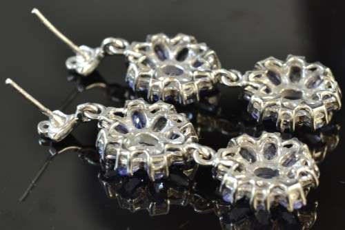 STUNNING GENUINE TOP RICH BLUE TANZANITE 925 SILVER EARRINGS