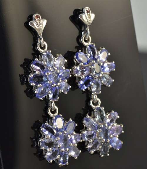 STUNNING GENUINE TOP RICH BLUE TANZANITE 925 SILVER EARRINGS