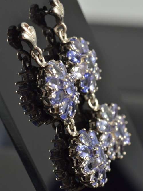 STUNNING GENUINE TOP RICH BLUE TANZANITE 925 SILVER EARRINGS