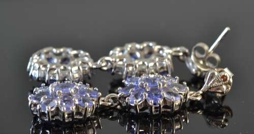 STUNNING GENUINE TOP RICH BLUE TANZANITE 925 SILVER EARRINGS