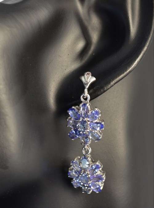 STUNNING GENUINE TOP RICH BLUE TANZANITE 925 SILVER EARRINGS