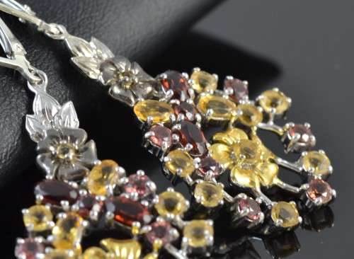 **SET** GENUINE GARNET & CITRINE & CZ 925 SILVER EARRINGS WITH MATCHING PENDANT