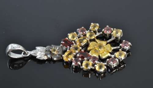 **SET** GENUINE GARNET & CITRINE & CZ 925 SILVER EARRINGS WITH MATCHING PENDANT