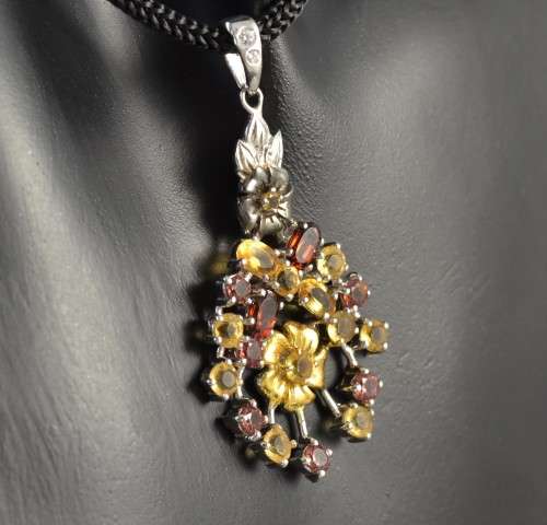 **SET** GENUINE GARNET & CITRINE & CZ 925 SILVER EARRINGS WITH MATCHING PENDANT