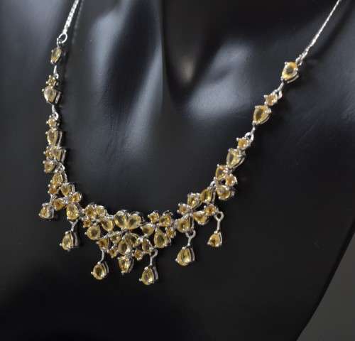 AMAZING GENUINE NATURAL TOP QUALITY YELLOW CITRINE 925 SILVER NECKLACE