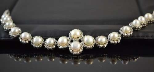STUNNING HEAVY! REAL FRESHWATER  WHITE PEARLS & MARCASITE 925 SILVER BRACELET