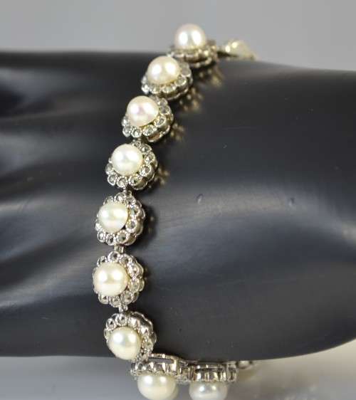 STUNNING HEAVY! REAL FRESHWATER  WHITE PEARLS & MARCASITE 925 SILVER BRACELET