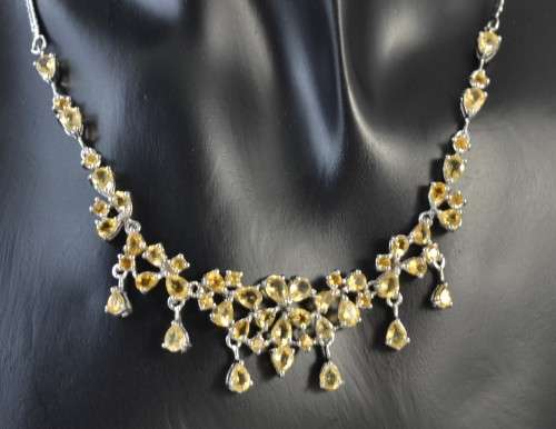 AMAZING GENUINE NATURAL TOP QUALITY YELLOW CITRINE 925 SILVER NECKLACE