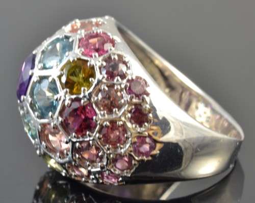GORGEOUS REAL PURPLE AMETHYST GARNET TOURMALINE ZIRCON 925 SILVER RING SIZE 8.5