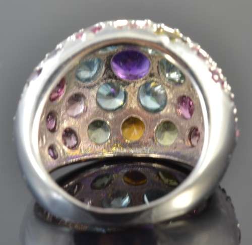 GORGEOUS REAL PURPLE AMETHYST GARNET TOURMALINE ZIRCON 925 SILVER RING SIZE 8.5