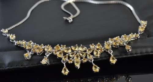 AMAZING GENUINE NATURAL TOP QUALITY YELLOW CITRINE 925 SILVER NECKLACE