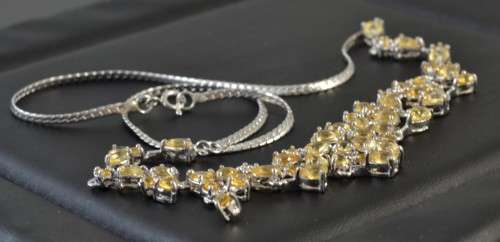 AMAZING GENUINE NATURAL TOP QUALITY YELLOW CITRINE 925 SILVER NECKLACE