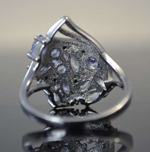 GENUINE TOP BLUE VIOLET TANZANITE & BLACK SPINAL 925 SILVER RING SIZE 7.5