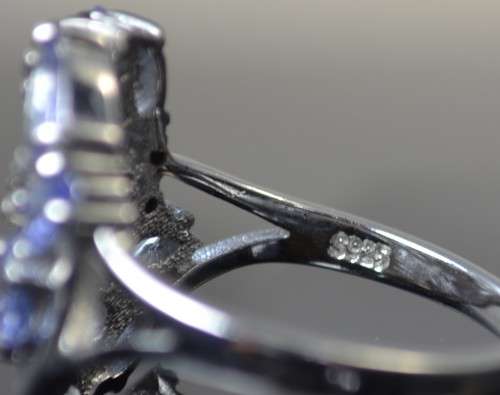 GENUINE TOP BLUE VIOLET TANZANITE & BLACK SPINAL 925 SILVER RING SIZE 7.5