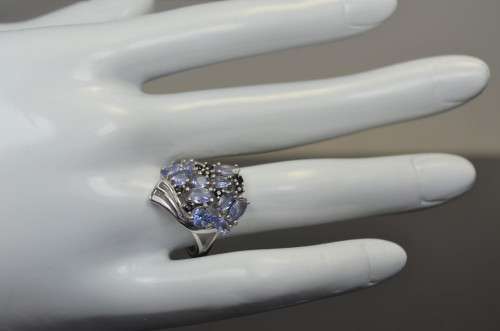 GENUINE TOP BLUE VIOLET TANZANITE & BLACK SPINAL 925 SILVER RING SIZE 7.5