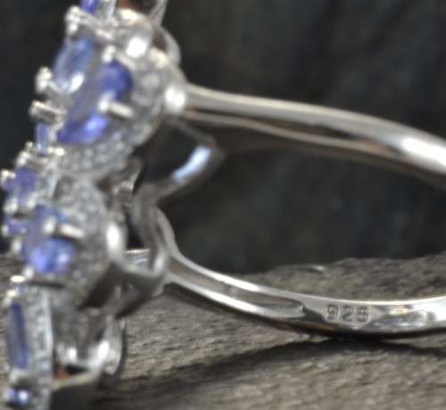 DAINTY REAL TANZANITE AND CZ 925 SILVER RING SIZE 9