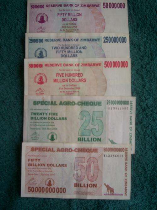 !!!  MILLION & BILLION DOLLAR ZIMBABWE NOTE SET - 5 NOTES !!!