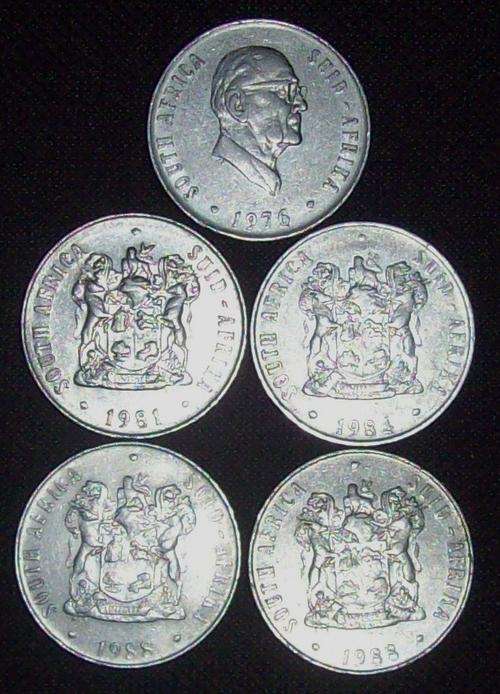 !!! COLLECTORS - 5 X RSA 50 CENTS : 1976 /81/84/88 !!