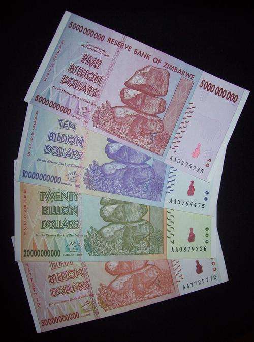 !!!  BILLION DOLLAR ZIMBABWE NOTE SET - 4 NOTES !!!