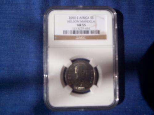 !!!   NGC GRADED  2000 SMILLING MANDELA - AU 55 !!!