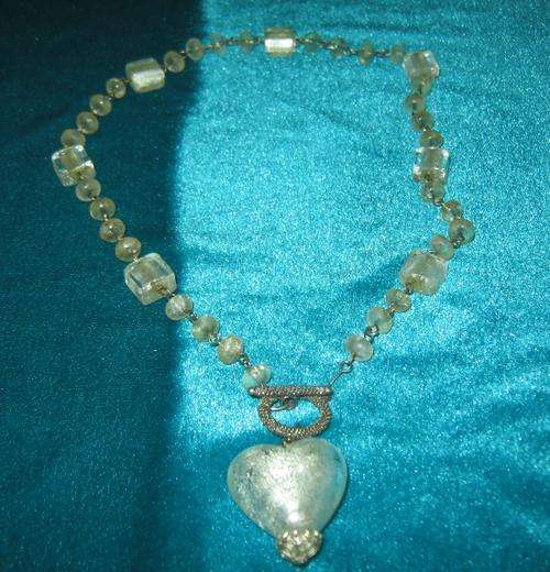 Glass bead necklace with Glass Heart Pendant