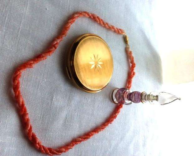 Coral Necklace with Perfume bottle and Stratton Compact