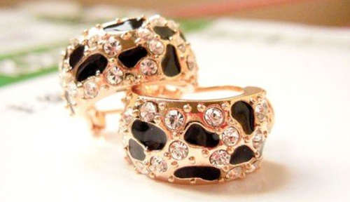 Rhinestone Leopard Stud Hoop Earrings
