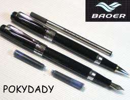 BAOER Polished Black & Silver Med NIB Fountain Pen (Distributed by Picasso D)