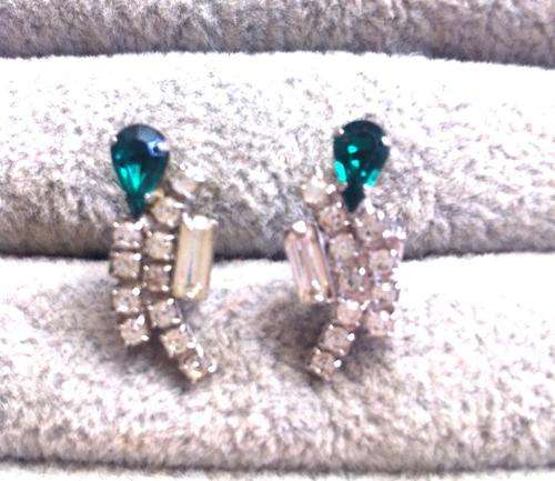 Vintage Rhinestone Earrings with Green stone