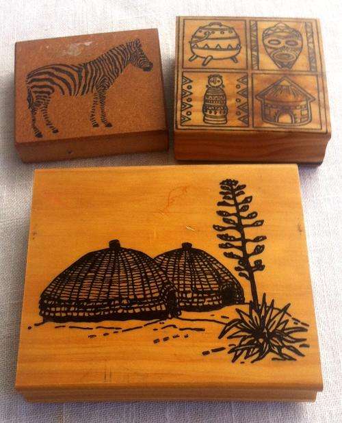 SET OF 3  AFRICAN THEME RUBBER STAMPS