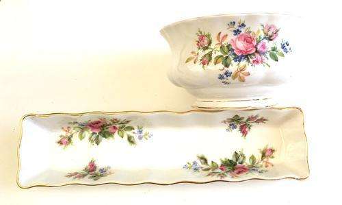 Royal Albert Moss Rose Rectangular dish and Sugar Bowl