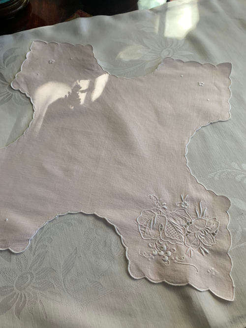 Pink Embroidered bread basket liner
