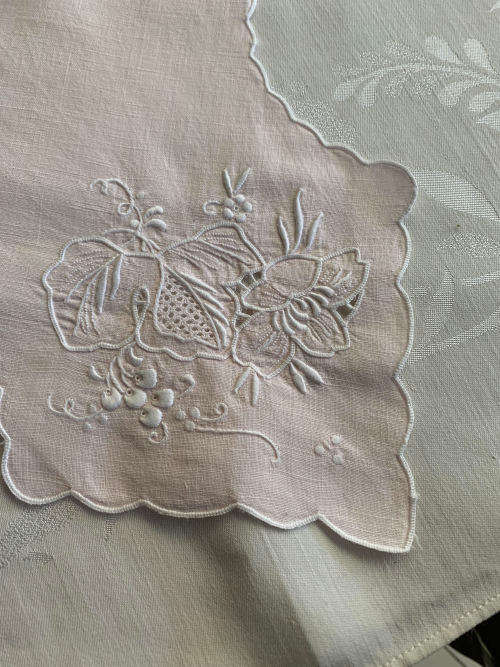 Pink Embroidered bread basket liner