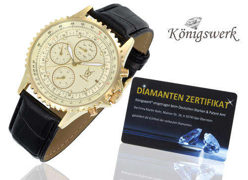 KONIGSWERK GOLD PLATED MENS WATCH WITH 8 GENUINE DIAMONDS