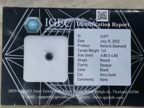 $$$R36500 VALUE$$$ VG RATED 1.41CT FANCY BLACK DIAMOND WITH CERTIFICATION AND VALUATION