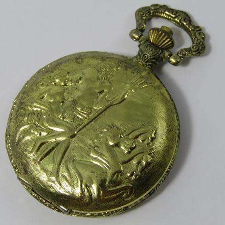 FULL HUNTER QUARTZ GOLD PLATED POCKET WATCH IN GOOD CONDITION
