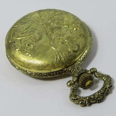 FULL HUNTER QUARTZ GOLD PLATED POCKET WATCH IN GOOD CONDITION