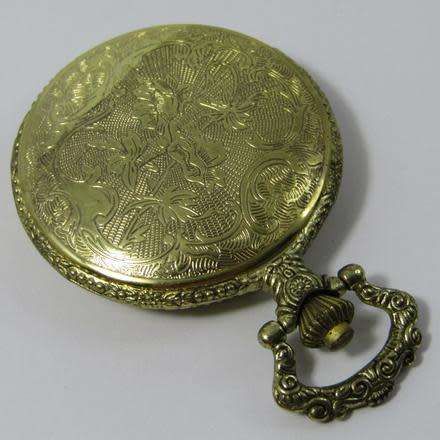 FULL HUNTER QUARTZ GOLD PLATED POCKET WATCH IN GOOD CONDITION