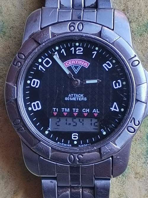MENS CERTINA ATTACK 50 METERS ANALOG/DIGITAL WATCH IN EXCELLENT WORKING CONDITION