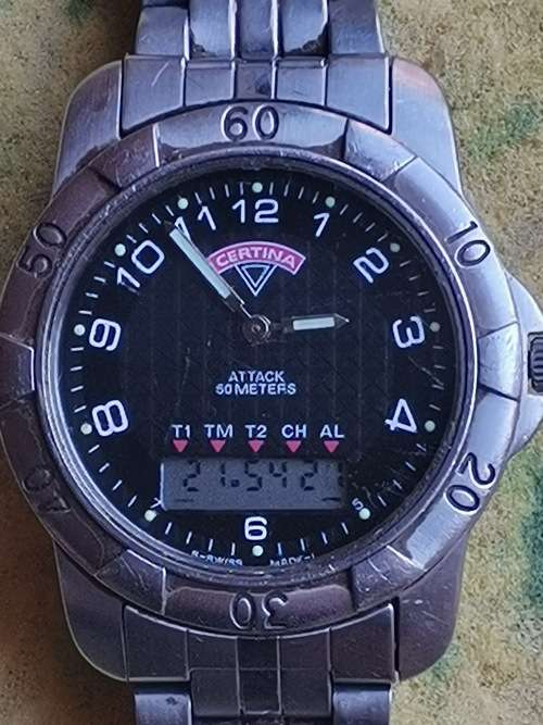 MENS CERTINA ATTACK 50 METERS ANALOG DIGITAL WATCH IN EXCELLENT WORKING CONDITION bobshop .za
