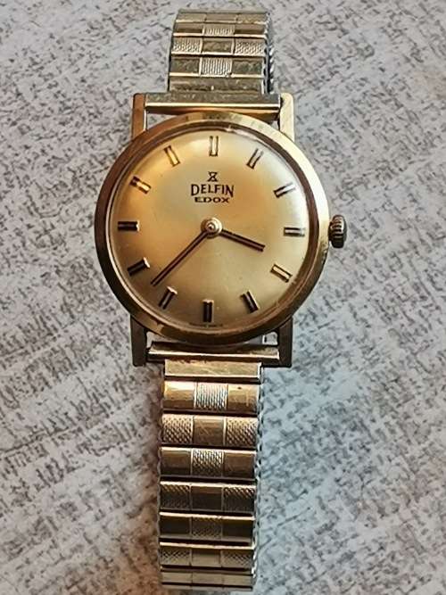 DELFIN EDOX GOLD PLATED LADIES WATCH IN EXCELLENT WORKING CONDITION