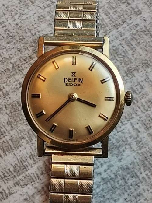 DELFIN EDOX GOLD PLATED LADIES WATCH IN EXCELLENT WORKING CONDITION