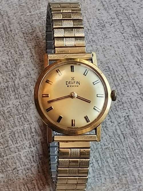 DELFIN EDOX GOLD PLATED LADIES WATCH IN EXCELLENT WORKING CONDITION