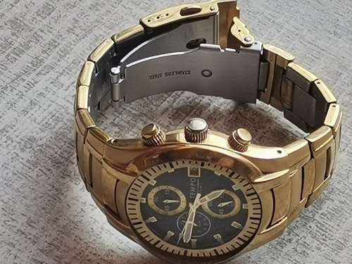 MENS GOLD PLATED TEMPO 100M CHRONOGRAPH WATCH IN EXCELLENT CONDITIONL