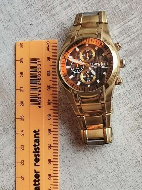MENS GOLD PLATED TEMPO 100M CHRONOGRAPH WATCH IN EXCELLENT CONDITIONL