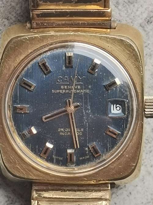 MENS VINTAGE CAMY AUTOMATIC GOLD PLATED WATCH IN WORKING CONDITION