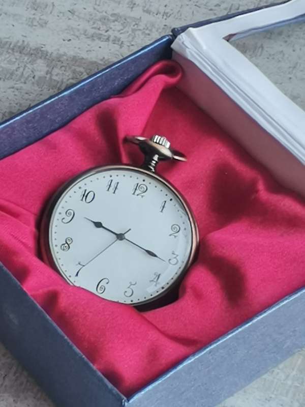 MENS POCKET WATCH IN DISPLAY BOX IN GOOD WORKING CONDITION