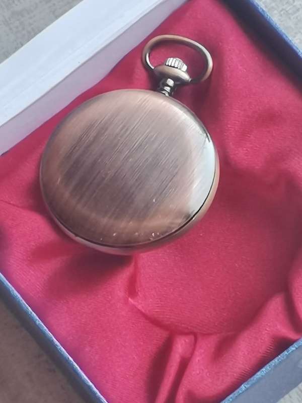 MENS POCKET WATCH IN DISPLAY BOX IN GOOD WORKING CONDITION