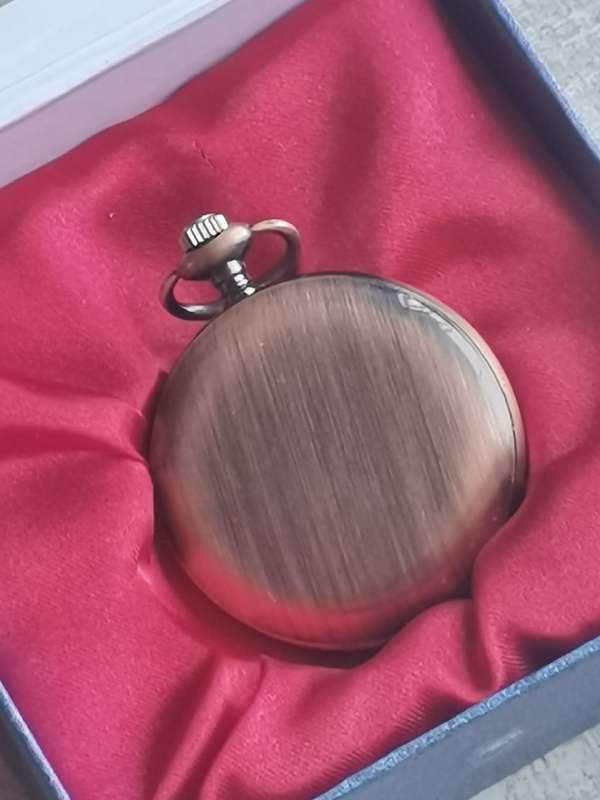 MENS POCKET WATCH IN DISPLAY BOX IN GOOD WORKING CONDITION